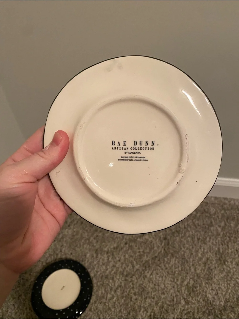 RAE DUNN Set Of 4 Black Polka Dot Accent Snack Plates